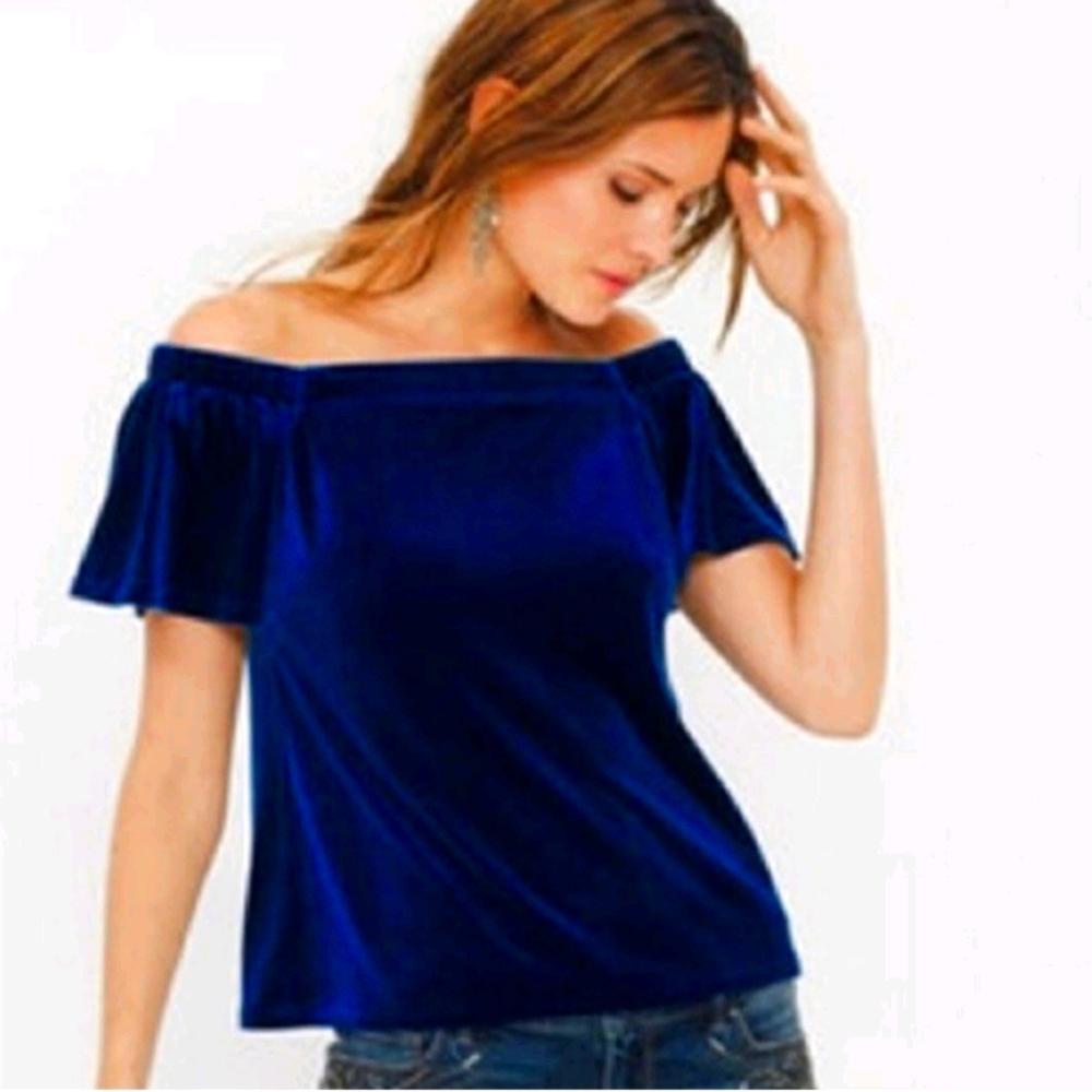 White House Black Market Blue Velvet Top
